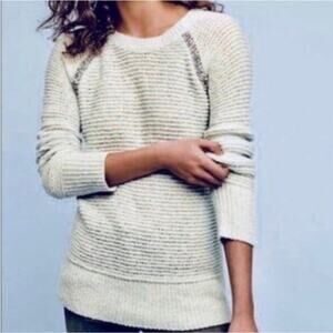 Anthropologie Sleeping on Snow light blue rhinestone trim sweater size Medium